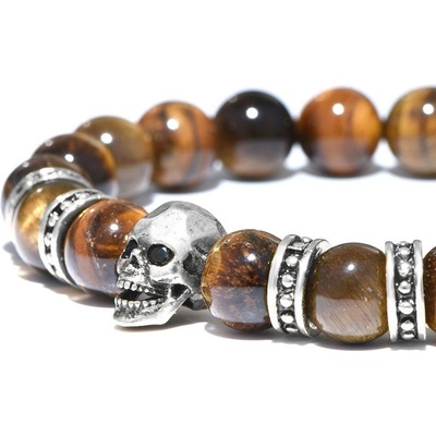Daniel Dawson Korálkový náramek Francoa lebka tygří oko NR2056/20 stříbrná