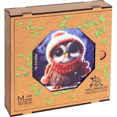 Milliwood Дървен пъзел Milliwood от 46 части - Бухалчето Оливия (размер M) (OM-OliviaOwl-5001)
