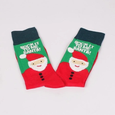 Мъжки чорапи в червено и зелено с Дядо Коледа и надпис