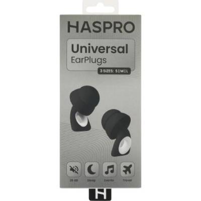 HASPRO Universal Black, 1 pár opakovaně použitelných silikonových špuntů do uší, černé