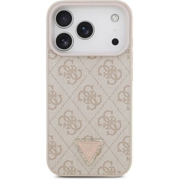 GUESS Калъф Guess PU Leather 4G Strass Triangle Logo Gold Frame MagSafe за iPhone 17 Pro Max - Pink