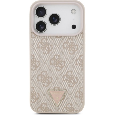 GUESS Калъф Guess PU Leather 4G Strass Triangle Logo Gold Frame MagSafe за iPhone 17 Pro Max - Pink