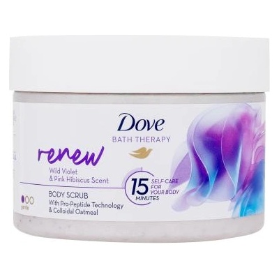 Dove Bath Therapy Renew Body Scrub скраб за тяло с аромат на теменужка и розов хибискус 295 ml за жени
