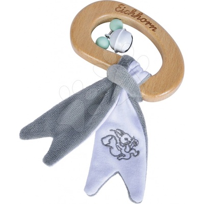 Eichhorn Dřevěné chrastítko se zvonečky Bio 100% Natur Baby Pure Rattle s držadlem a plyšovými oušky