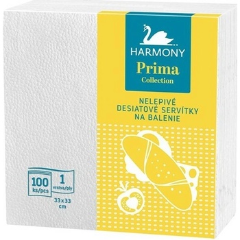 Harmony Prima servítky desiatové 1V biele 33x33 cm 100 ks
