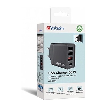 Verbatim 49700 Мрежов адаптер 30W, 4 порта, 1x USB-C, 3x USB-A (49700)