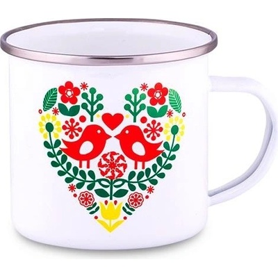 Valach Plechový hrnček folklórne srdce červené 1 300 ml