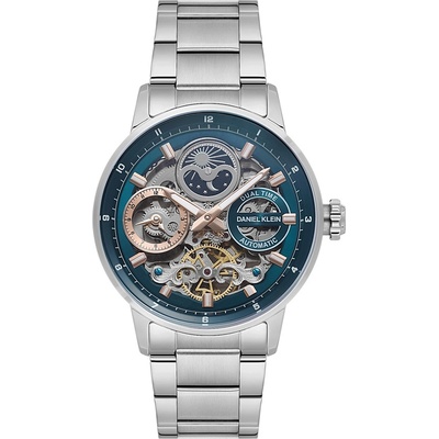 Daniel Klein DK. 1.14043-5 Skeleton Мъжки часовник, Сребрист- Син циферблат, Стоманена верижка