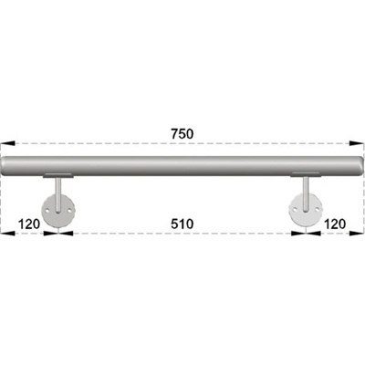 madlo 750mm /brúsená nerez K320 /AISI316 set: 2ks úchyt, madlo ø 42.4mm s ukončením