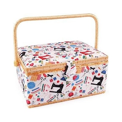 Kazeta - košík na šicí potřeby - krejčovský motiv varianta 1 červená – Zboží Dáma