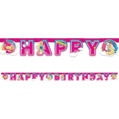 Girlanda happy birthday Barbie 200x15cm Amscan – Zboží Dáma