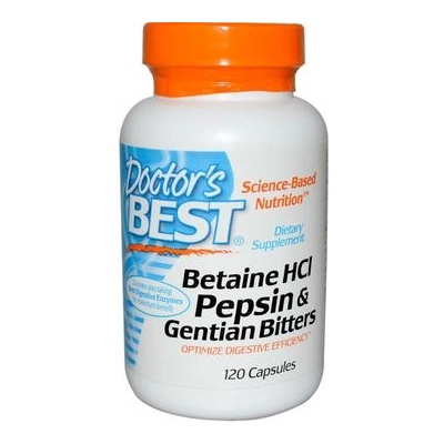 Doctor's Best Betaine HCl + Pepsin & Gentian Bitters (тинтява), 120 капсули