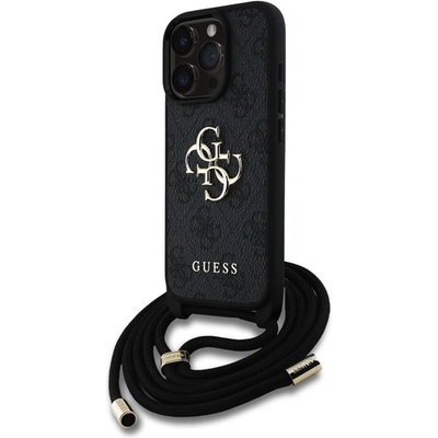 CG Mobile iPhone 15 Pro GUESS PU 4G METAL LOGO CROSSBODY STRAP пластмасов протектор за телефон, удароустойчив, каишка за рамо, BLACK GUHCP15LP4GMGCRK (GUHCP15LP4GMGCRK)