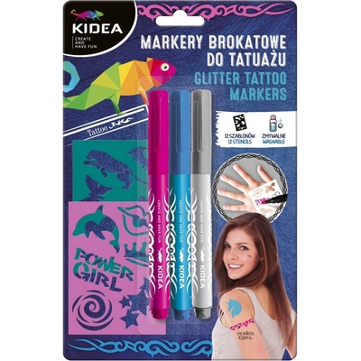 kidea - Маркери за татуировки 3 бр. + 12 шаблона