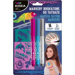 kidea - Маркери за татуировки 3 бр. + 12 шаблона