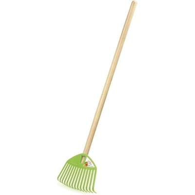 Hrábě plast dětské s dřevěnou násadou 71cm zelené