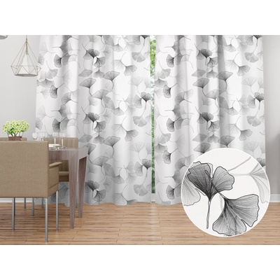 Biante Bavlnený záves Sandra SA-512 Sivo-biele ginkgo listy na bielom 140x170 cm