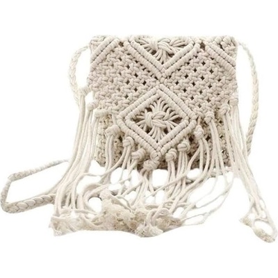 Macramé kabelka cez rameno so strapcami Biela