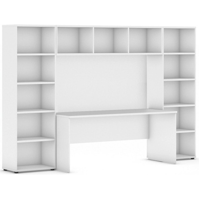 Zostavy knižníc INTEGRO so stolom, nižšie, 2950x700/400x1923 mm, biela