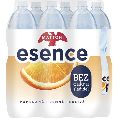 Mattoni Esence Voda minerální jemně perlivá pomeranč bez culru a sladidel 6 x 1,5 l