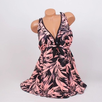 Image 1 of Бански-танкини в черно с коралови листа и къдри