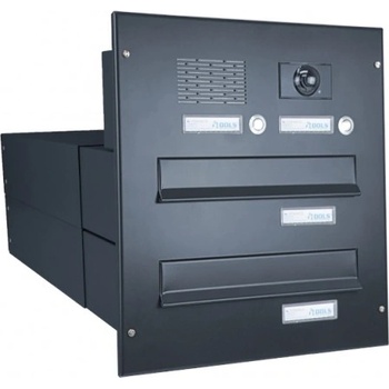 2x poštovní schránka B-042 k zazdění do sloupku + čelní deska s 2x zvonkem a kamerou ABB - lakovaná - RAL 9005 MAT. - ČERNÁ