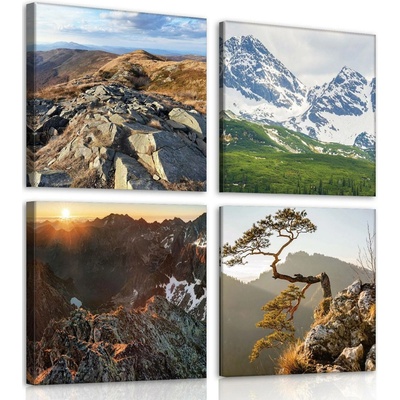Postershop Obraz na plátně: Výhledy na hory (1) - set 4ks 25x25cm