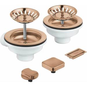 GROHE Комплект за сифон с декорация на бутон за двойна мивка Grohe матова мед (40998DL0) Мивка за вграждане