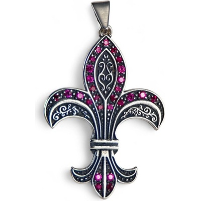 Drakkaria FLEUR DE LIS stříbrný přívěsek s rubíny P39877