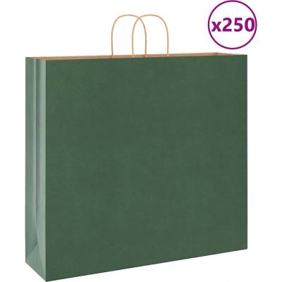 vidaXL Хартиени торбички 250 бр с дръжки зелени 54x15x49 см (4101738)