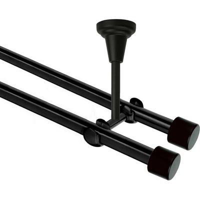OK-GarnýžeCZ Garnýž kovová dvouřadá 16mm Pullo Double černá 460 cm do stěny / na tunýlek - bez kroužků