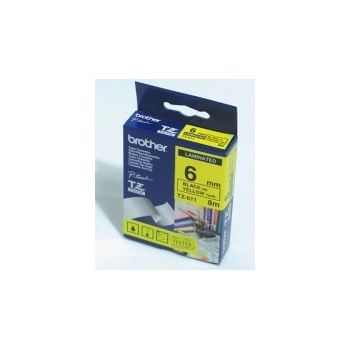 Brother TZe-611 Tape Black on Yellow , Laminated, 6mm - Eco