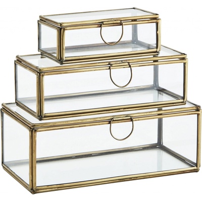 Madam Stoltz Sklenený box Clear Antique Brass L