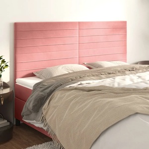 vidaXL Табла за легло, розова, 200x5x118/128 см, кадифе (3116543)