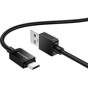 BOROFONE Кабел за данни / зареждане - Borofone (BX120 Placer Series) - USB към Micro-USB, алуминиев корпус, оплетка Nylon, 2.4A, 1m - Черен