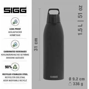 SIGG - Insulated drinking bottle - Thermos bottle Shield Therm One Black - carbonated drinks - leak-proof - dishwasher safe - BPA-free - 90% recycled stainless steel - black - 1.5L - 6167.80