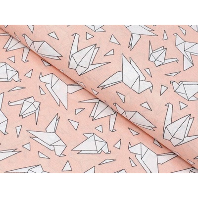 Dekoračná látka Leona LN-044 Origami vtáci na lososovom - šírka 140 cm