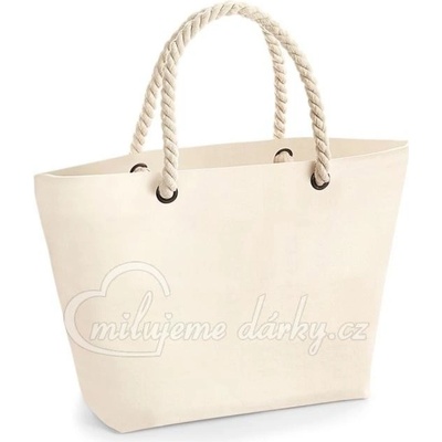 plátěná nákupní nebo plážová přírodní taška s dlouhými kroucenými držadly