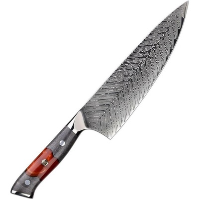 IZMAEL Damaškový kuchynský nôž Yamiyo Chef/Červená/Sivá 20.5 cm