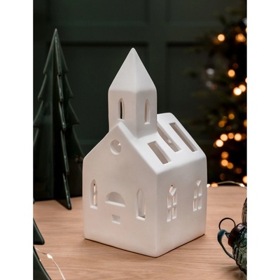 Keramický svícen domeček Airdrie White Church Garden Trading