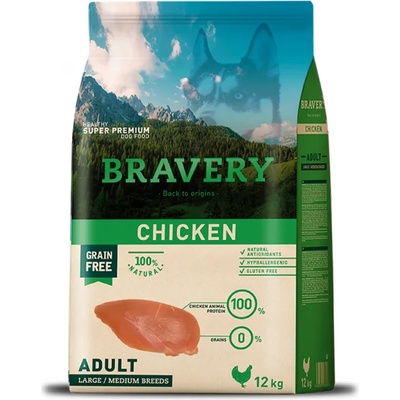 Bravery Chicken Medium & Large Breeds Adult Dog - Пълноценна храна за израснали кучета от средни и едри породи с пилешко 12 кг
