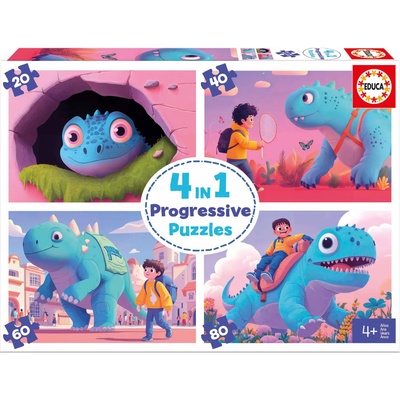 Educa - Puzzle 4v1 Progressive Puzzles Friendly Dinosaur - 1 - 39 piese