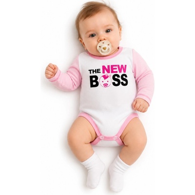 Body dlhý rukáv s vtipným textom Baby Nellys The New Boss holka