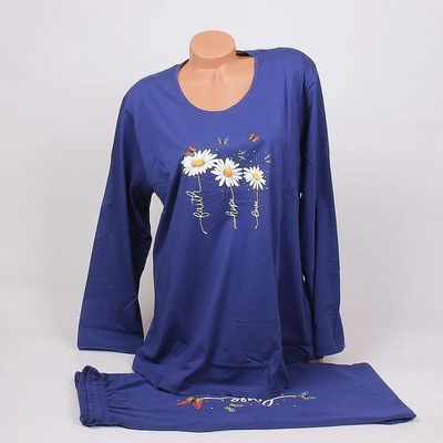 Макси пижама в тъмносиньо с цветя и пеперуди