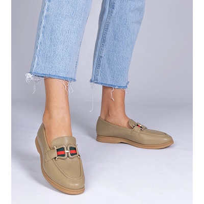 Gemre Green eco-leather moccasins with Kalenda ornament kaki krémová