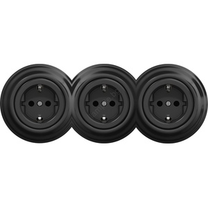 Kliklap - Тройна ретро розетка за домашна употреба с рамка SCHUKO 230V, черна (KA0018B)