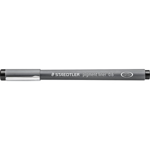 STAEDTLER black pigment liner, line width 0.6 mm, indelible pigment ink, long metal tip, long service life, 10 fineliners in a cardboard case, 308 06-9 (308 06-9 VE)