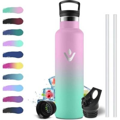 KollyKolla termoláhev s brčkem 750 ml zelená růžová
