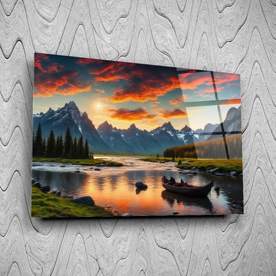 Art gift Стъклено АРТ пано - Залез в планината