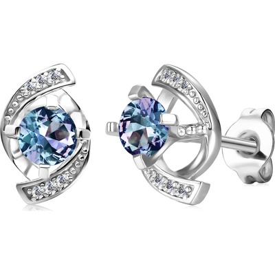 Royal Fashion strieborné náušnice pozlátené bielym zlatom Alexandrit DGES0030-WG